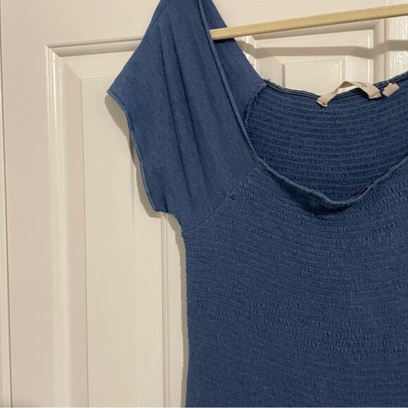 Soft Surroundings Blue Chambray Smocked Wide Leg Cropped Jumpsuit Womens M - Picture 7 of 10